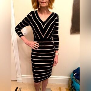 WHBM black,tan, white striped dress!